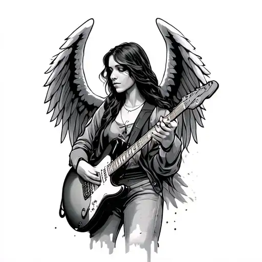  nunber 713 and angel wings and guitar and something involving racing tattoo design idea