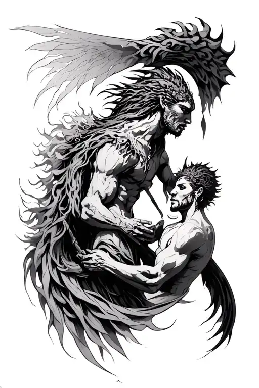 enki helping humans tattoo design idea