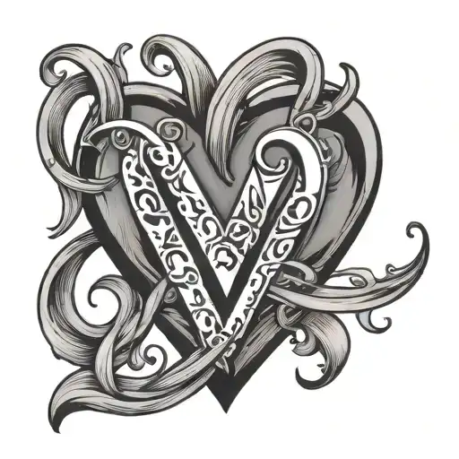letter m intertwined in a heart disguised tattoo design idea