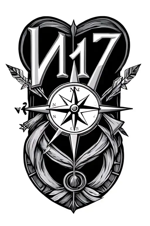 "N17" compass arrow pointing to direction N17 tattoo design idea