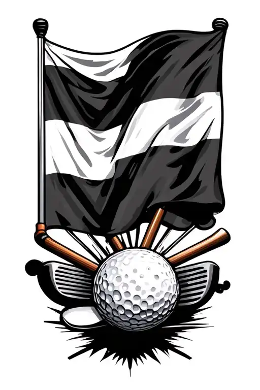 golf clubs flag and ball surrounded tattoo design idea