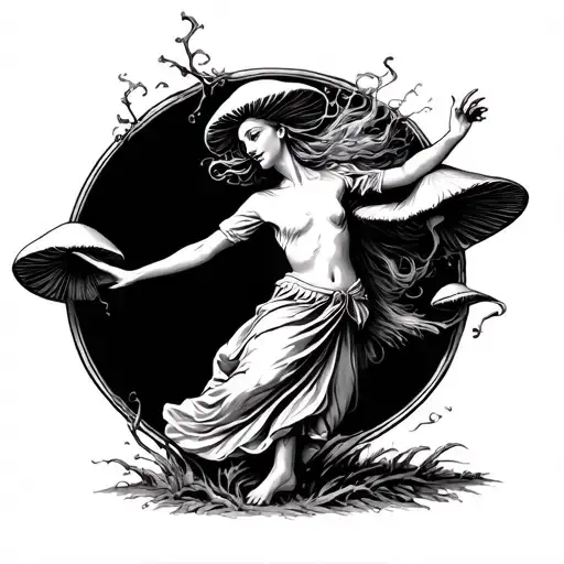 farie dancing in mushroom circle shape tattoo design idea