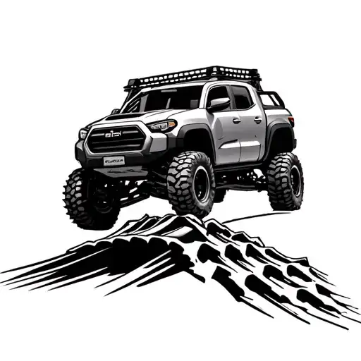 Curved line art 4WD recovery track. Simple outline, clean details. tattoo design idea