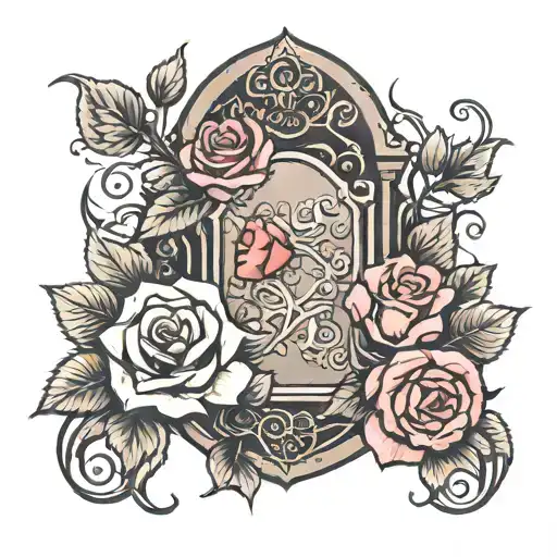  tombstone with roses surrounding it tattoo design idea