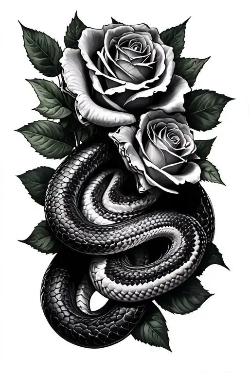 pit vipers and roses black and gray tattoo design idea