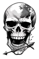 Side profile Skull with arrow through mouth open tattoo design idea