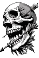 Side profile Skull with arrow through mouth open tattoo design idea
