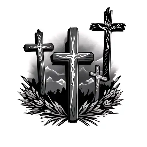 Christian three crosses with Yahweh always with me tattoo design idea