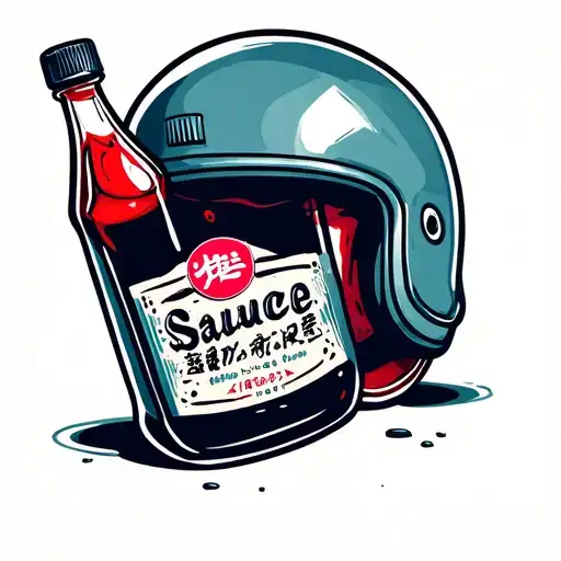 soy sauce bottle and helmet tattoo design idea