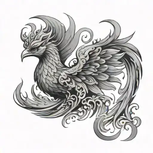 powerful feminine phoenix rising tattoo design idea