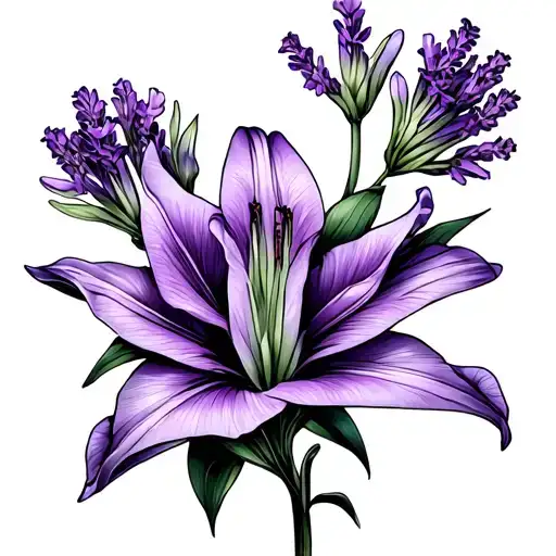 Peruvian Lily wrapped in lavender flowers tattoo design idea