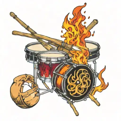 drumsticks burning with a snare drum tattoo design idea