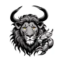 lion with crab and bull tattoo design idea