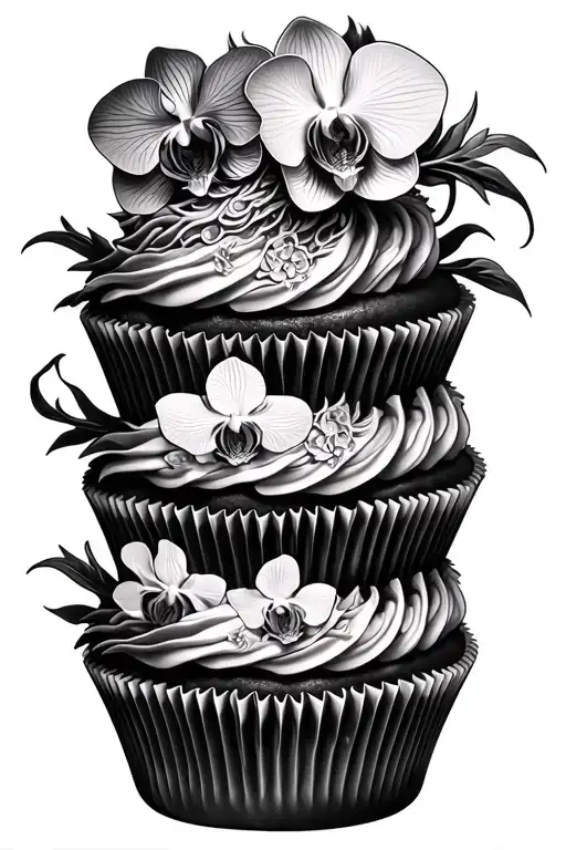 Dragon themed cupcake tower with intricate orchid decorations tattoo design idea