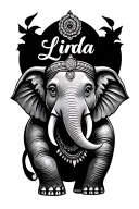 The name Linda written in cursive with ganesh the elephant tattoo design idea