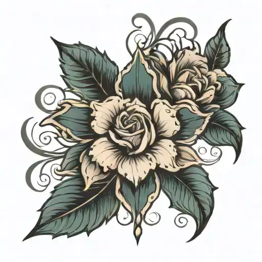 floral tattoo with christian  cross  tattoo design idea