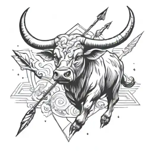 Design a tattoo of a bull with arrow motifs inspired by the Sagittarius zodiac sign tattoo design idea
