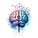 a brain view from the top, the left hemisphere is messy, and the second one is clear & flowers grows out of it tattoo design idea