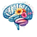 a brain view from the top, the left hemisphere is messy, and the second one is clear & flowers grows out of it tattoo design idea