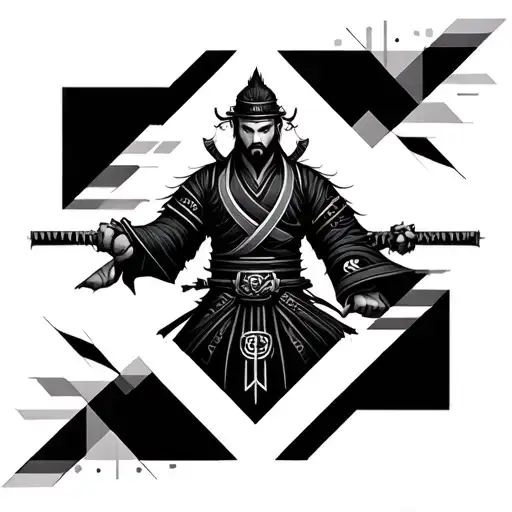 ronin samuri geometric pattern tattoo design idea