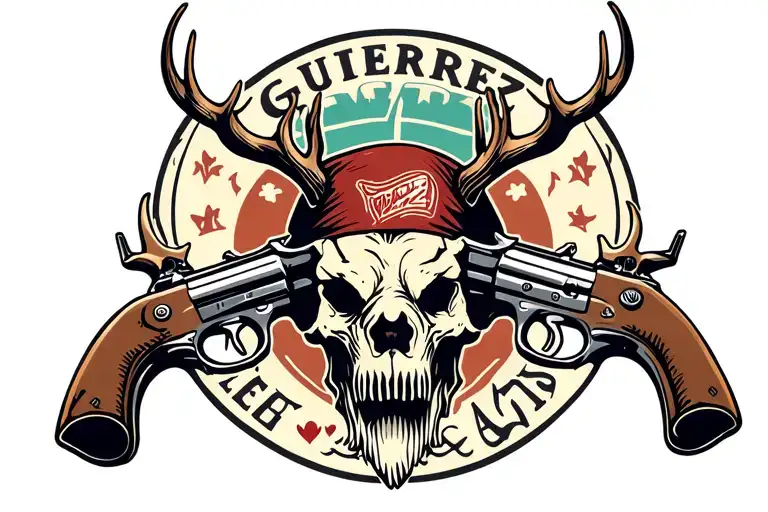"Gutierrez " love guns familly and elk horns tattoo design idea