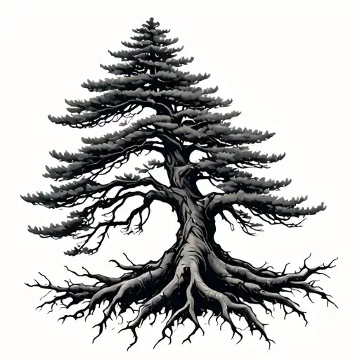 pine tree with long roots simple tattoo tattoo design idea
