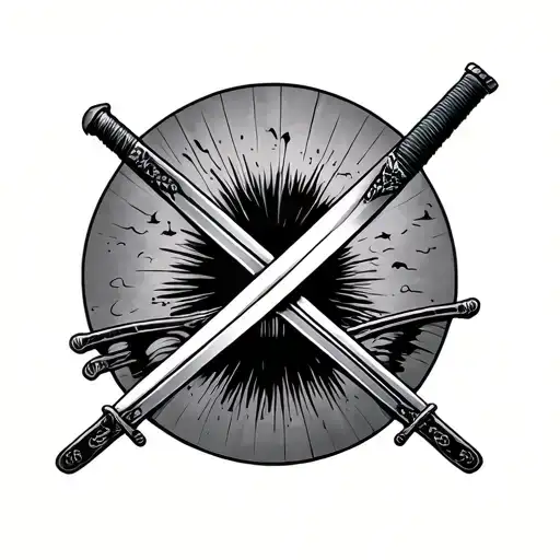 katana swords drawn with protection family and friends in Japanese down the side tattoo design idea