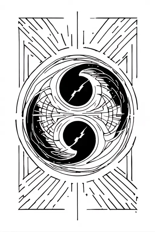 yang symbol, no black dot, with lightning tattoo design idea