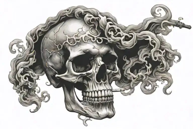 skull smoking tattoo design idea