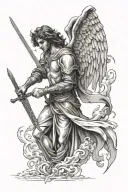angel, hermetic, knowledge, man holding sword tattoo design idea