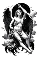 fallen angel from the sky small clouds surrounding tattoo design idea