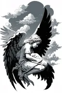 fallen angel from the sky small clouds surrounding tattoo design idea