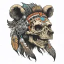bear head native American skull tattoo design idea