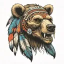 bear head native American skull tattoo design idea