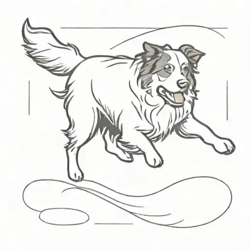 Australian shepherd dog frisbee mid air tattoo design idea