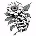 skeleton hand holding flower tattoo design idea