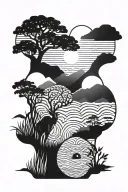 african tribal sunrise integrated tattoo design idea
