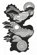 african tribal sunrise integrated tattoo design idea