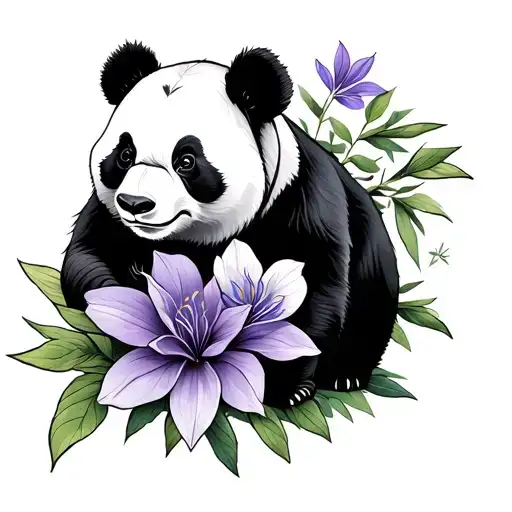 panda bear bamboo violet flower intertwined tattoo design idea
