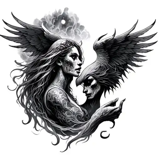 Heaven Vs Hell tattoo design idea
