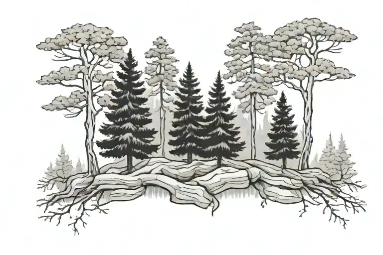 three evergreen trees tattoo design idea