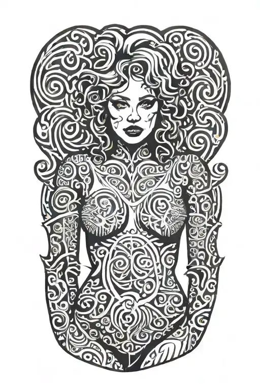 Sexy Pale Girl,petite, big boobs, wide hips, G-String. Messy hair, full nude , sexual. Seductive smile. Full Body tattoo design idea