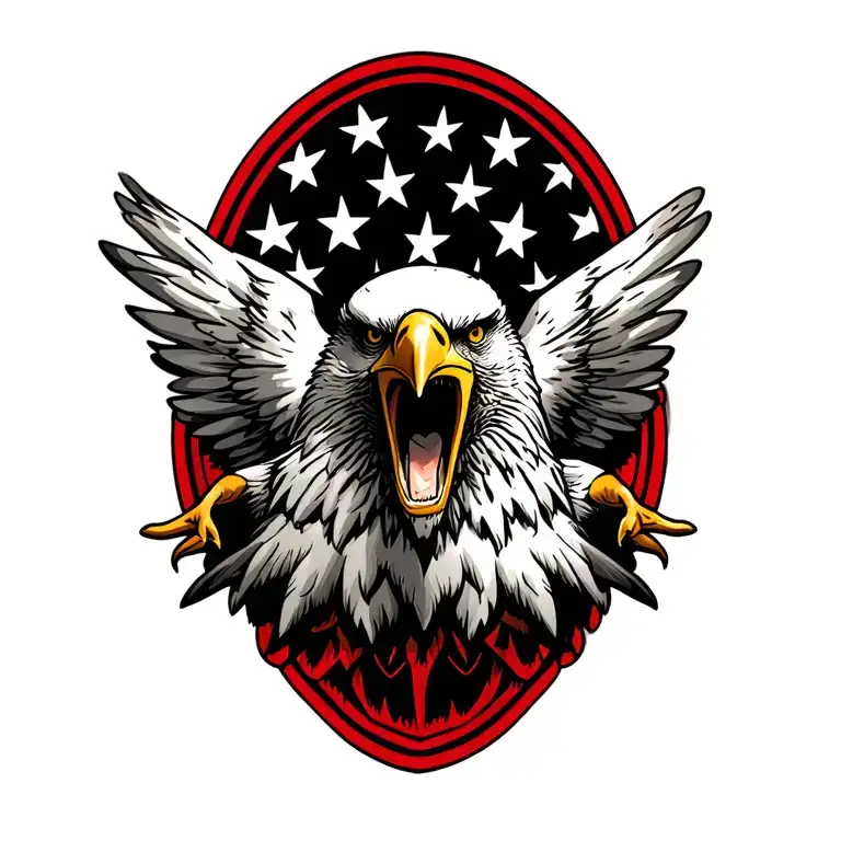 A powerful and majestic bald eagle, captured mid-scream, symbolizing the raw strength and unbreakable spirit of the Unit tattoo design idea