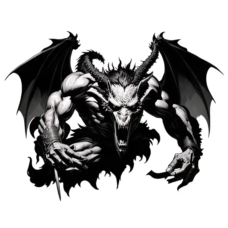arhanghel Constantine fighting demon tattoo design idea