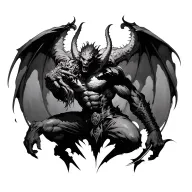 arhanghel Constantine fighting demon tattoo design idea