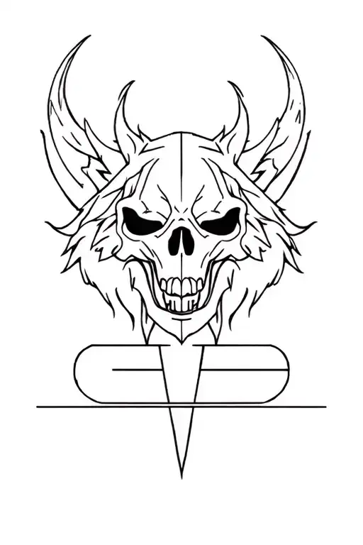 skull wolf head with balanced symbol in Japanese  tattoo design idea