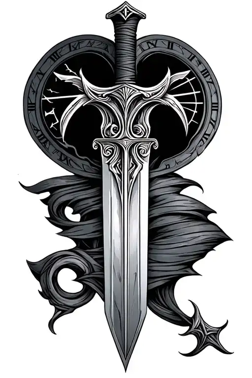 arrival Roman numerals as a sword tattoo design idea