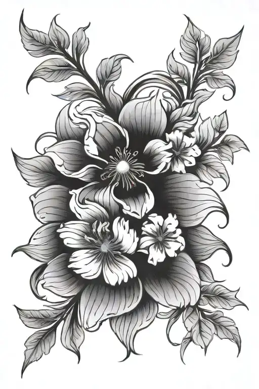 blackout tattoo with outline of flowers growing tattoo design idea