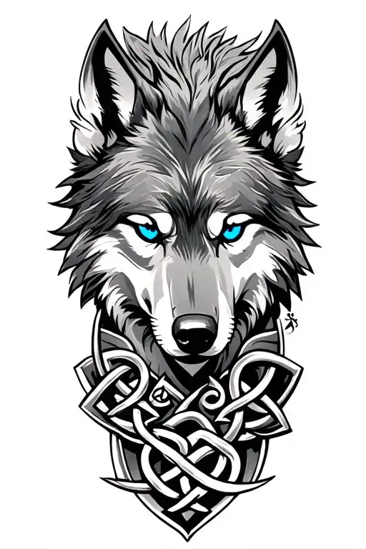 wolf with blue eyes on armor tattoo design featuring Celtic trinity knot  tattoo design idea