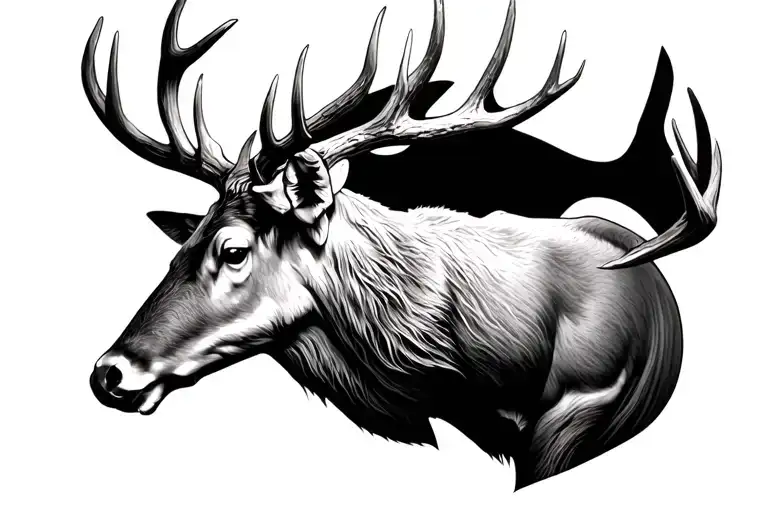 Full chest black & grey tattoo of a detailed stag antler, intricate and bold design tattoo design idea